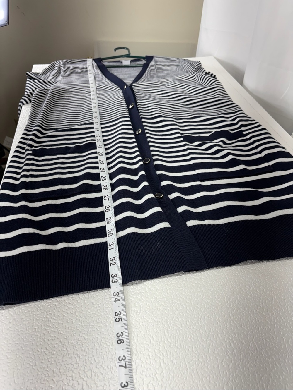 Chico's Navy and White Striped Long Cardigan 4652 - Picture 10 of 10